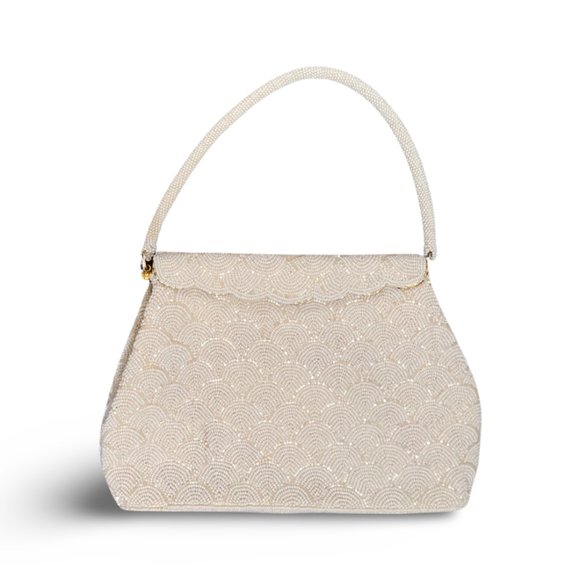 Vintage White Beaded Handbag Handmade Hong Kong - Picture 2 of 12